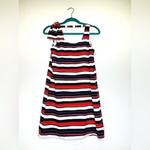 Final Touch dress stripe sleeveless Bow Shoulder Red White Blue Sheath